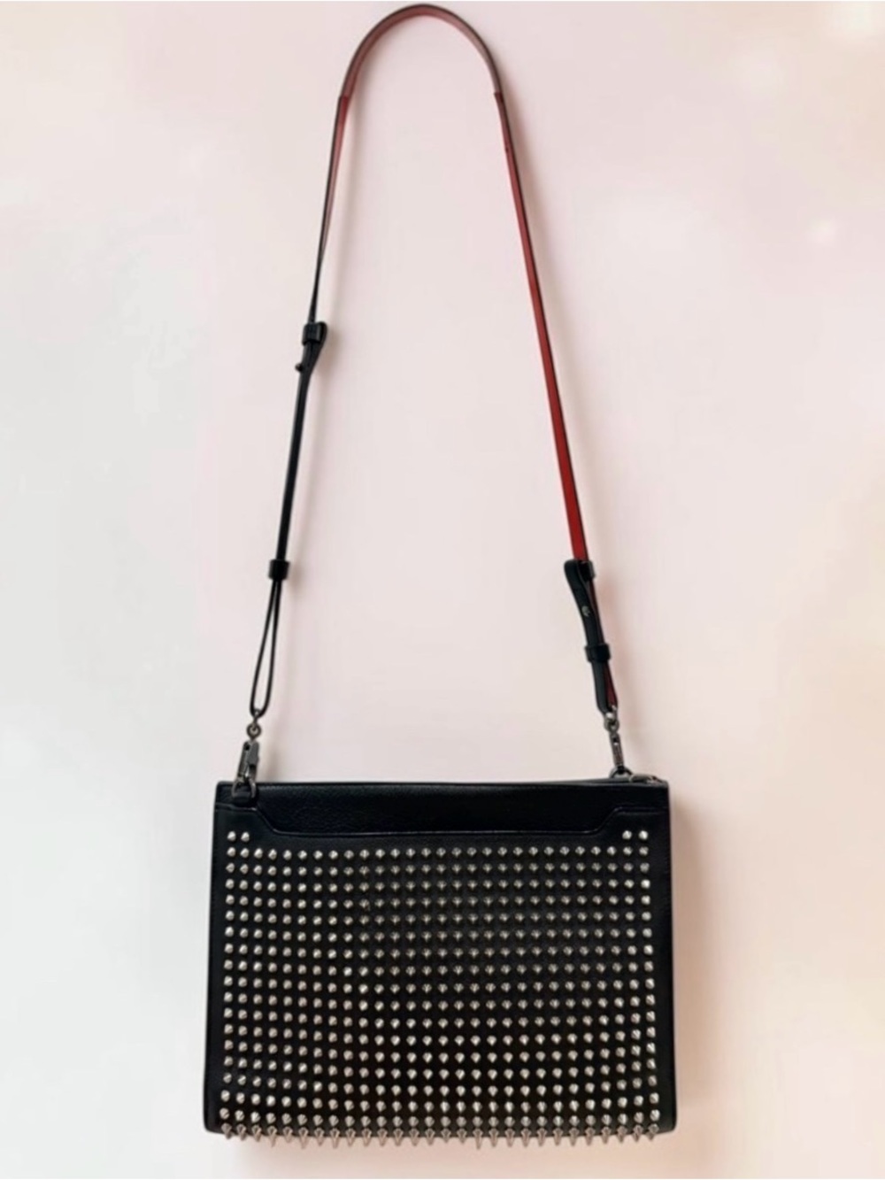 Christian Louboutin Skypouch Spike Black Leather Crossbody Clutch 12”